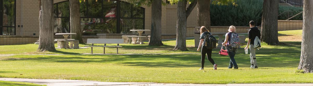 Students walking in courtyard on the Pueblo Campus