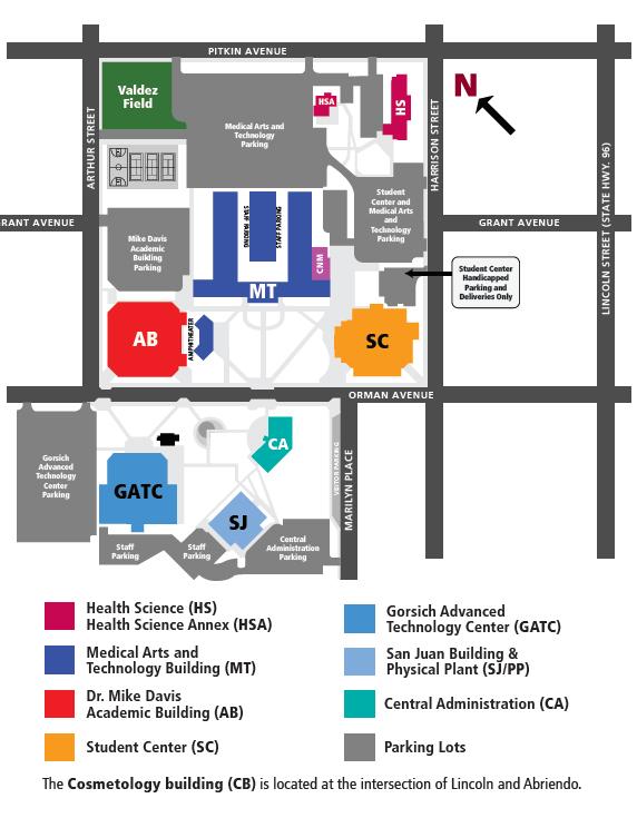 Pueblo Campus Parking Map